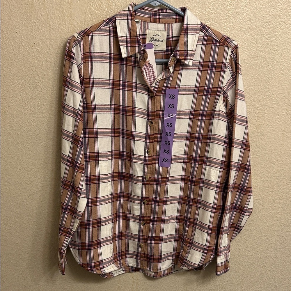 Jachs Girlfriend New York  Casual Plaid Shirt in Brown White Size Extra Small
